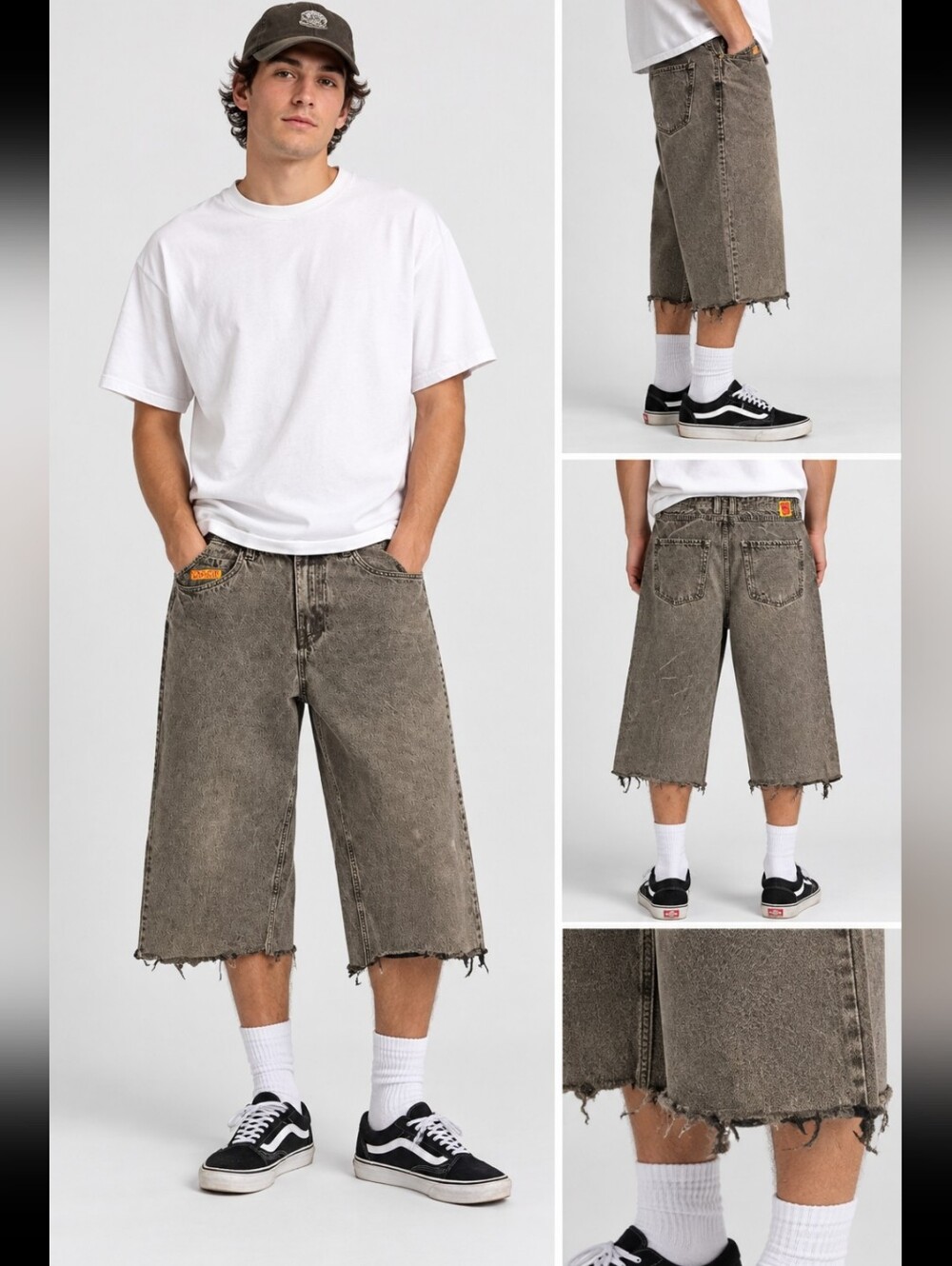 Empyre Baggy Skate Jeans Faded Gray Cutoff Cropped Size 36 21" Inseam Grunge